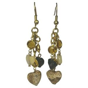 Vintage Stone and Amber Heart Charm Earrings